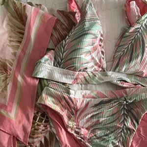 Becca By Rebecca Virtue 🌴 Danielle Banded High Waist Bikini set w coverup M